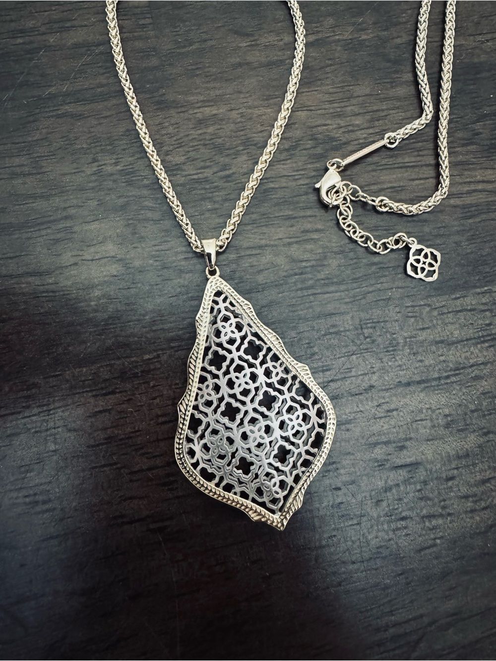 Kendra Scott Addie Mixed Metal Silver Gold Lattice Pendant Necklace - Picture 2 of 3